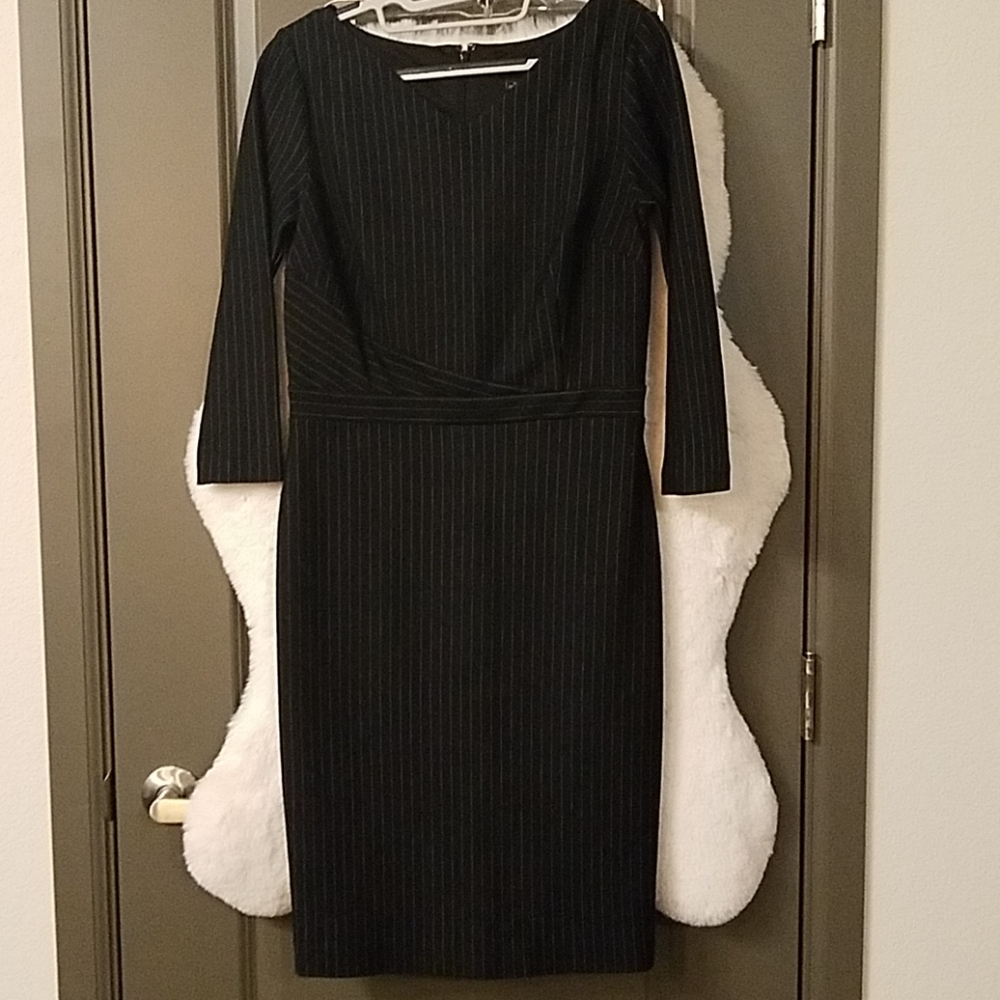 Chalk stripe v-neck suiting dress